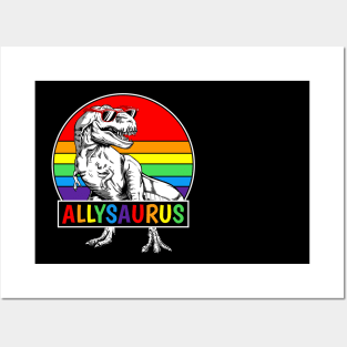 Allysaurus LGBT Tshirt Dinosaur Rainbow Flag Ally LGBT Pride Posters and Art